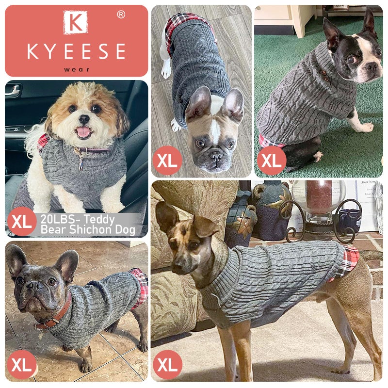 KYEESE Dog Sweater Soft Pullover Dog Sweaters for Medium Dogs Boy Warm Turtleneck Medium Dogs Sweater Stretchy Knitwear Cat Clothes with Gingham Patchwork Thick Pet Coat for Fall Winter Cold Weather - Image 5